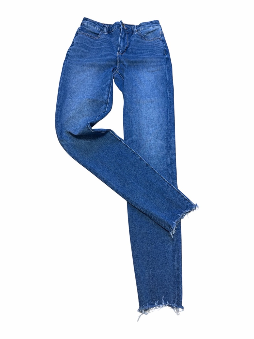 Raw Hem Super High Rise Stretch Jeggings Medium Wash Skinny Jeans Size 0